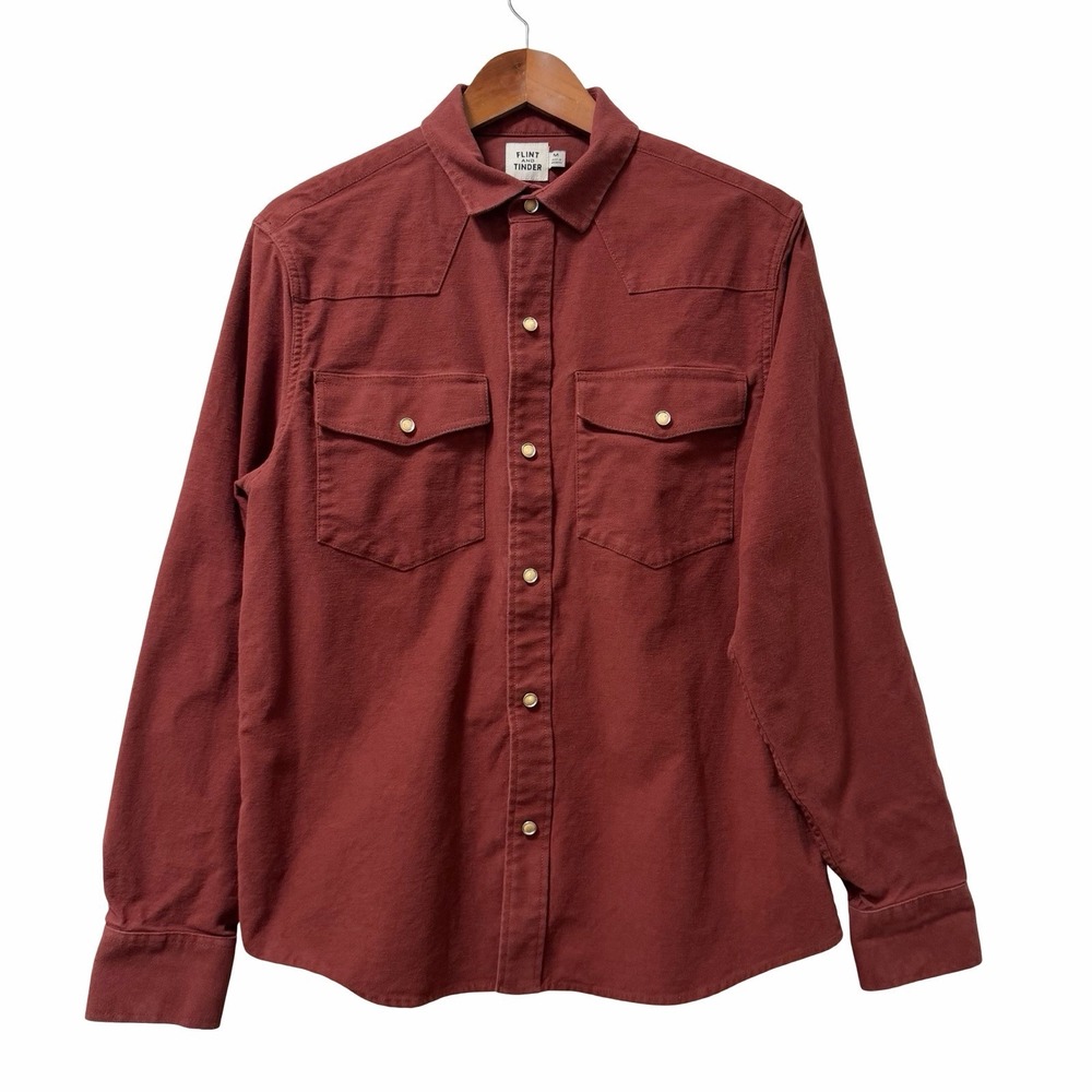 Huckberry Flint & Tinder Pearl Snap Corduroy Western Shirt Mens Size M Orange